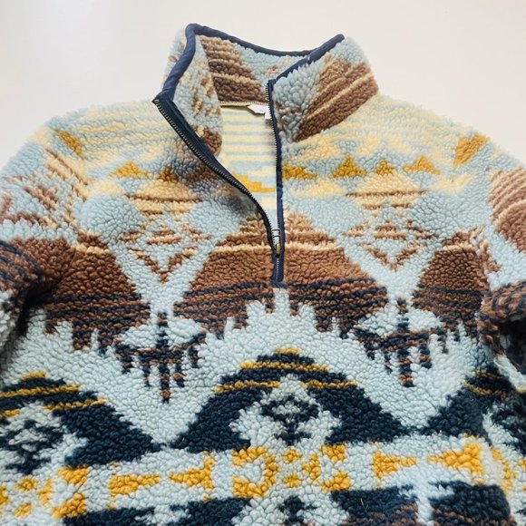 LL Bean Signature Sherpa Fleece Pullover 1/4 Zip Jacquard blue brown cream Mediu - Picture 5 of 11